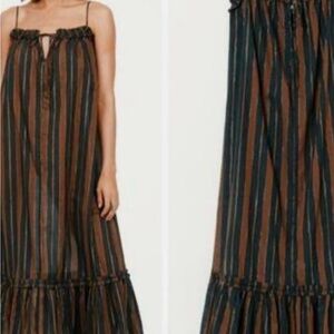 H&M Black and Brown Gold threaded Striped Maxi Dress